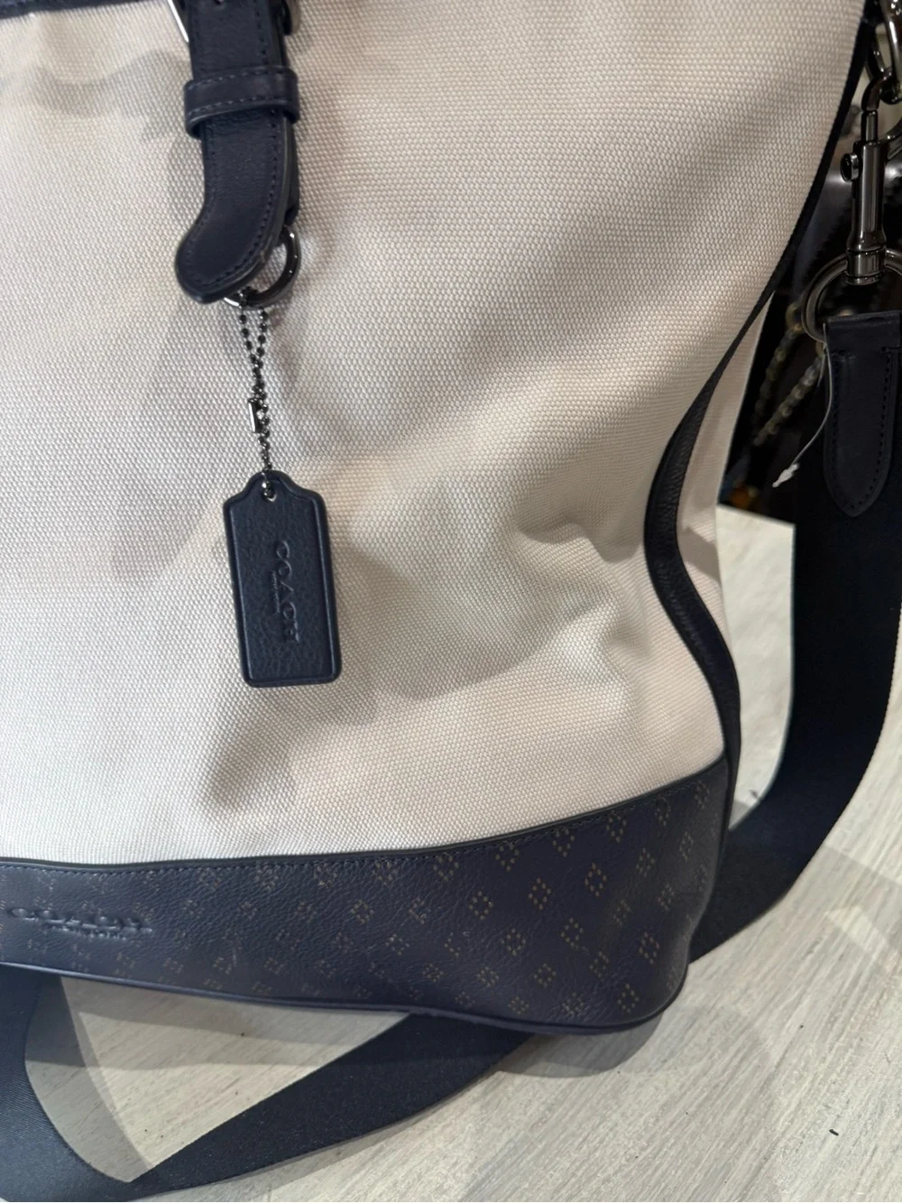 Coach Mercer Canvas Duffel/Tote in Chalk and Navy with Brown Accents- NWOT
